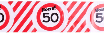 Afzetlint | rood en wit | lengte 10 meter | verjaardag 50 jaar