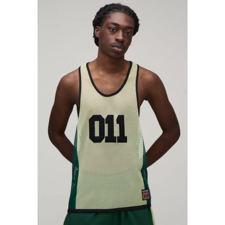 Regular Fit Netted 011 Appliqué Racerback Hemd | Yellow | Size Medium