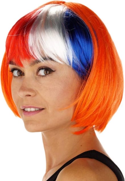 Pruik Bob Pony Rood-Wit-Blauw