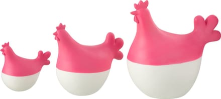 J-Line decoratie Haan - polyresin - wit/roze - set van 3
