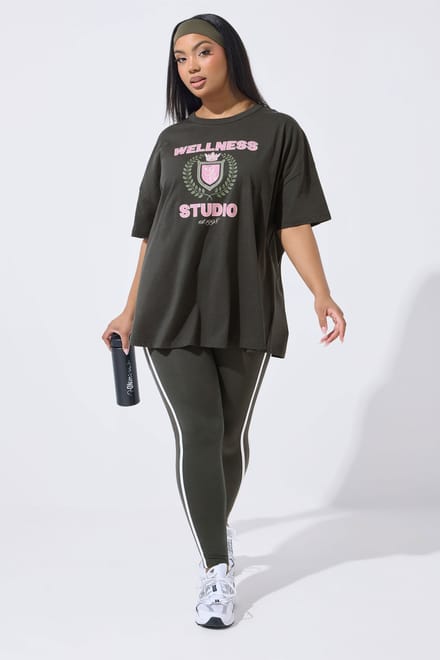 Yours Active Grijze Legging Met Zijstreep Size 48