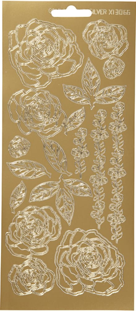 Stickers, rozen, vel 10x23 cm, goud, 1 vel