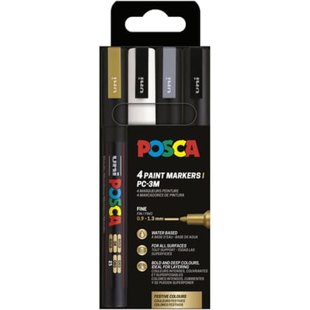 Paintmarker Uni POSCA PC3M fijn assorti set à 4 stuks