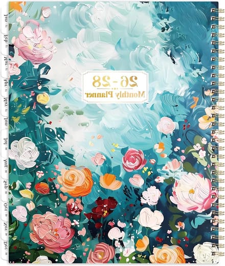 Maandplanner Kalender - 2 Jaar Planner - Tijd Beheer - Met Maand Tabbladen - 23 x 28 cm - Bloemen Design