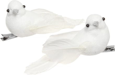 Paar duiven met clip trouwdecoratie sierduiven 10cm 2 st