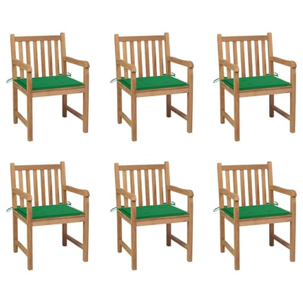 vidaXL - Tuinstoelen - 6 - st - met - groene - kussens - massief - teakhout