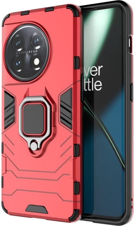 Geschikt voor OnePlus 11 Hoesje met Magnetische Kickstand Ring Rood