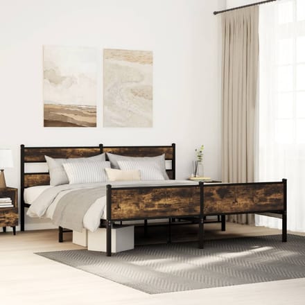 vidaXL - Bedframe - zonder - matras - metaal - gerookt - eikenkleurig - 193x203 - cm