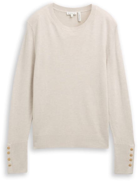 Tom Tailor - Gebreide trui met knoopdetails - Maat S - sand stone beige melange