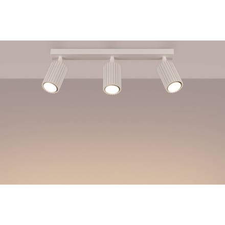 Plafondlamp KARBON 3L met 3 geribbelde spots in lijn - Sollux Lighting - IP20 - Beige aluminium behuizing - 45 x 6.5 x 16.5 cm - 3 x GU10 LED, exclusief lichtbron - 3 x 10 W - Minimalistische plafondlamp voor eetkamer, woonkamer en slaapkamer