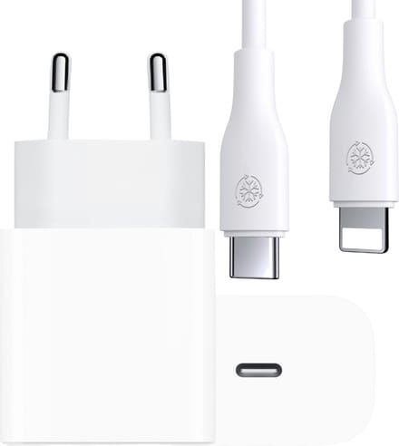Oplaadstekker geschikt voor iPhone 14/13/12/11/X + Lightning naar usb-C kabel - Snellader - 1 meter - Wit