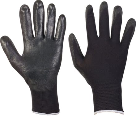 Polyester handschoenen maat 8 zwarte PU coating 1 paar/ per seal