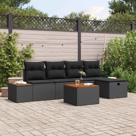 vidaXL - Tuinbank - Set - 6 - st - Zwart - poly - rattan