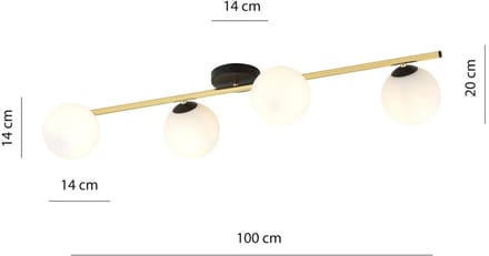 Euluna - plafondlamp - 4lichts - Staal, glas - H: 20 cm - E14 - zwart, goud, witte opaal