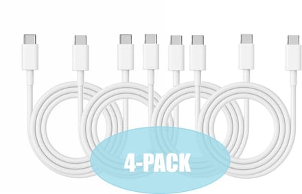 FuturiQ USB-C naar USB-C Kabel 1 Meter – 4-Pack – Snelladen 60W – Wit – Voor Smartphone, Laptop, iPad Pro en Meer