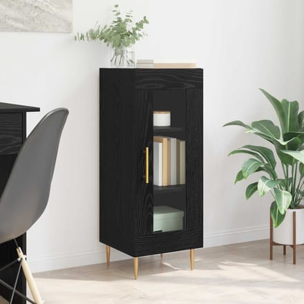 vidaXL - Dressoir - Zwart - eiken - 34 - x - 34,5 - x - 90 - cm - Bewerkt - hout