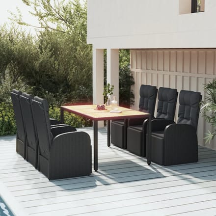 vidaXL - 7-delige - Tuinset - poly - rattan - en - massief - acaciahout - zwart