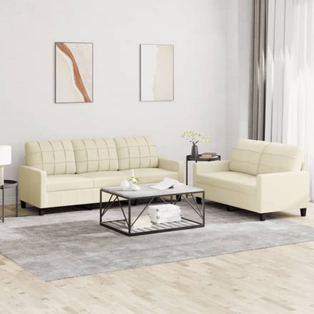vidaXL - 2-delige - Loungeset - met - kussens - kunstleer - crème
