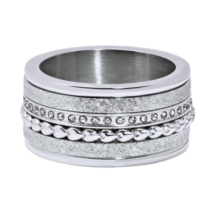 Quiges Dames Stapelring Set RVS Hartjes/Zirkonia Verzilverd - Maat 20 - Hoogte 8mm - SRS009S20