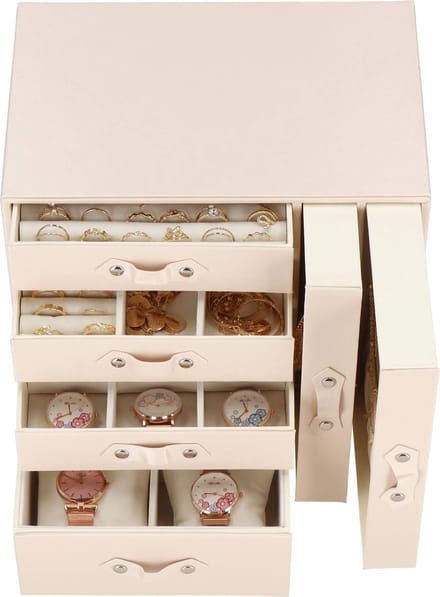Springos Sieradendoos | Juwelendoos | 6 Lagen | 26x22x18cm | Roze
