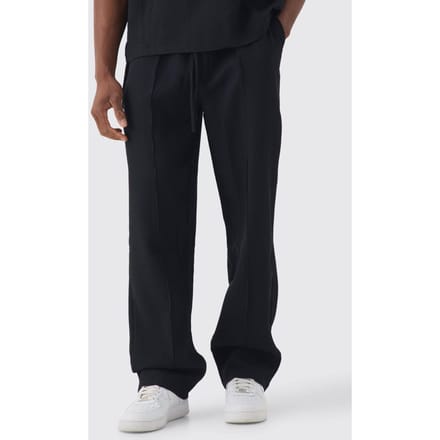 Elastische taille, relaxed fit geplooide broek | Black | Size Medium