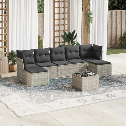 vidaXL - 8-delige - Loungeset - met - kussens - poly - rattan - lichtgrijs