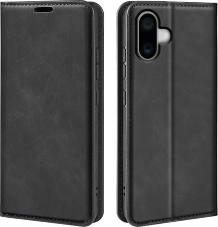 MobyDefend Hoesje - Geschikt voor iPhone 16 Plus - Luxe Wallet Bookcase (Magnetische Sluiting) - Zwart
