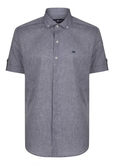 Jimmy Sanders Linnen Katoen Blend Shirt - Overhemd Heren Navy - M