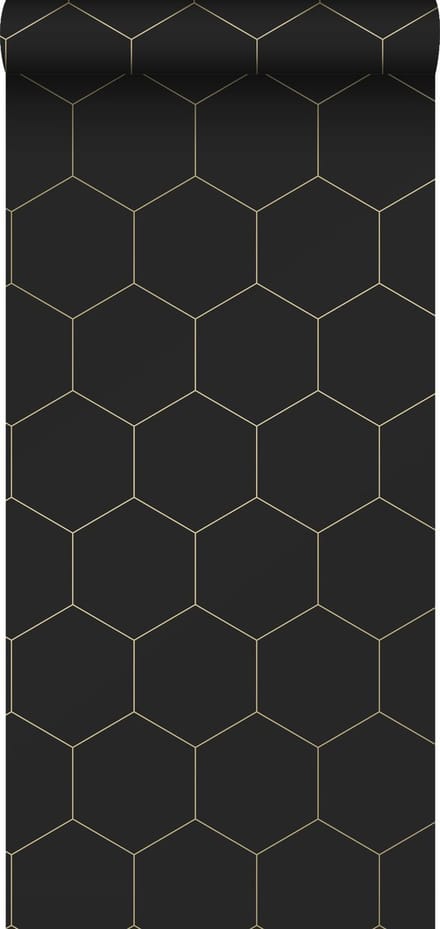 ESTAhome behang hexagon zwart en goud - 53 cm x 10.05 m - 139313