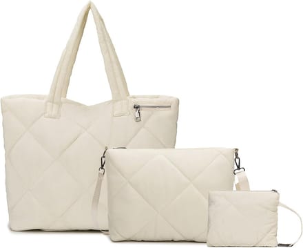 Gewatteerde Shopper Dames Handtas Set - 3 Delige Grote Lichtgewicht Schoudertas