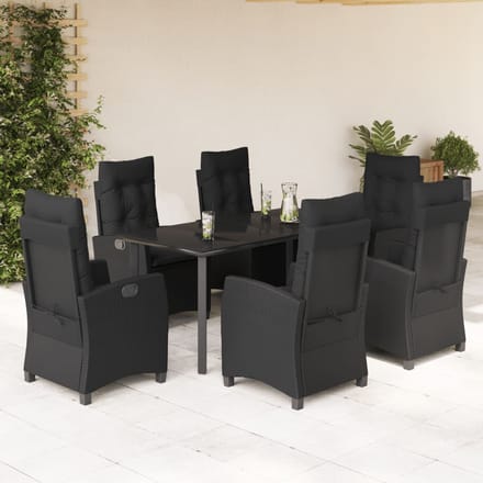 vidaXL - 7-delige - Tuinset - met - kussens - poly - rattan - zwart