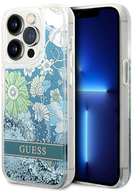 Guess - Floral Hardcase - iPhone 14 Pro Max - Groene Glitter - Luxe Bescherming