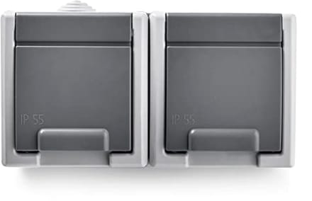 Dubbel Waterdicht Stopcontact voor Buiten - Grijs - IP55 Veiligheid