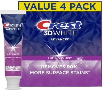 Crest 3D White Toothpaste - Advanced Luminous Mint - Teeth Whitening - Tandenpoetsen - Tandpasta- 4x