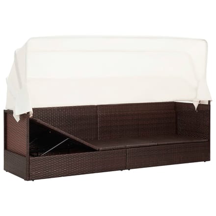 vidaXL - Tuinbank - met - luifel - poly - rattan - bruin