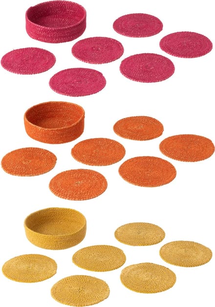 J-Line onderzetter - zeegras - roze/orange/geel - 3 dozen van 6 st.