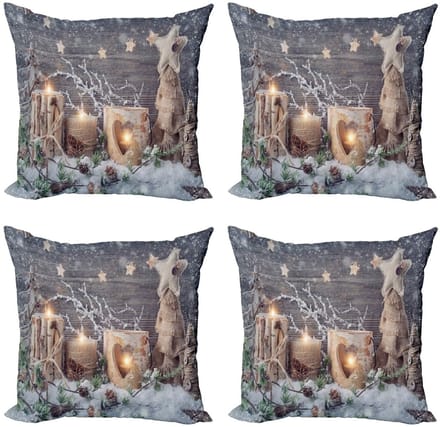 ABAKUHAUS Decoratiekussen 4-pack – 50x50 cm – dubbelzijdig bedrukt – khaki/grijs