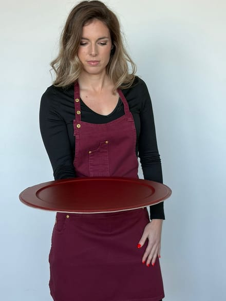 Dienblad| Rond - Robijnrood 46 cm diameter in leer afgewerkt