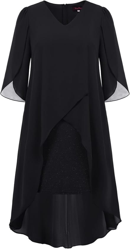Cocktailjurk voor dames in grote maten met chiffon cape en V-hals