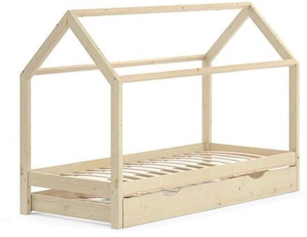 Huisbed met Logeerbed - Natuurlijk Hout, 90x200 cm