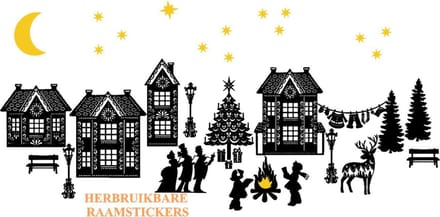 Raamsticker set herbruikbaar huisjes - kersttafereel | Rosami Decoratiestickers