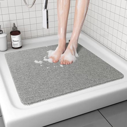 Douchemat - 53 x 53 cm (Vierkant) - Polyvinylchloride (PVC) - Antislip - Anti-Schimmel - Wasbare - Sneldrogend - Kleur : Grijs