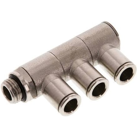 8mm x G1/4'' 3-way Manifold Messing Insteekfitting Buitendraad Draaibaar NBR