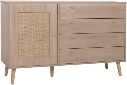 Dressoir MCW-M43, ladekast highboard, laden opbergvak, Kubu rotan hout melamine, eiken look