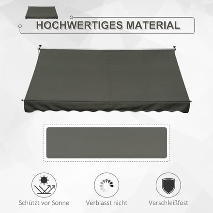 HAUSS SPOLE Vrijstaande Luifel – Handmatig Uitschuifbaar – 300 x 150 cm – Polyester – Grijs – Voor Terras en Balkon