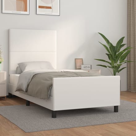 vidaXL - Bedframe - met - hoofdbord - kunstleer - wit - 90x190 - cm
