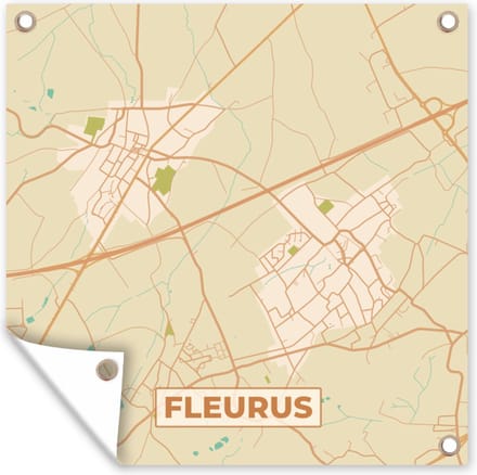 Tuindoek Fleurus - Vintage - Stadskaart - Plattegrond - Kaart - 100x100 cm