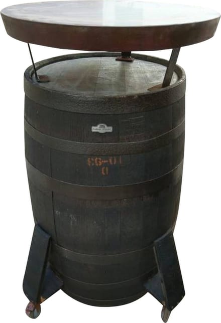 Bartafel Whisky 190l. "Whisky on wheels" / Statafel / Eikenhout / Whiskyvat / op wielen