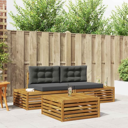 vidaXL - 4 - st - Buiten - bank - set - Massief - Acacia - Hout - en - Polyester