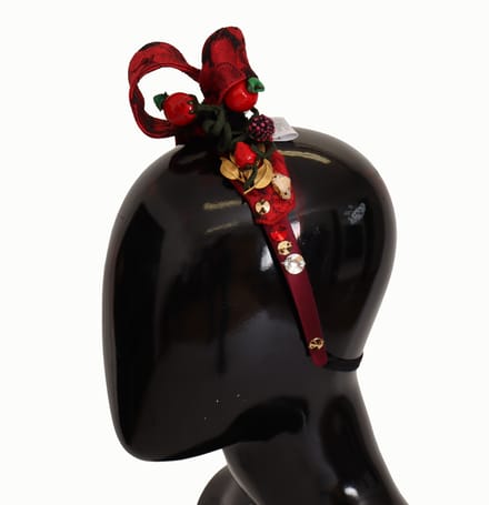 Dolce & Gabbana Cherry Silk Crystal Bow Logo Diadeem Tiara Dameshoofdband